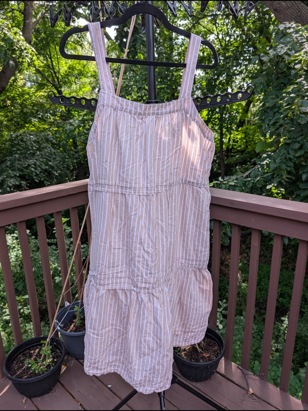 Pact Striped Sleeveless Tiered Dress in Tan and White